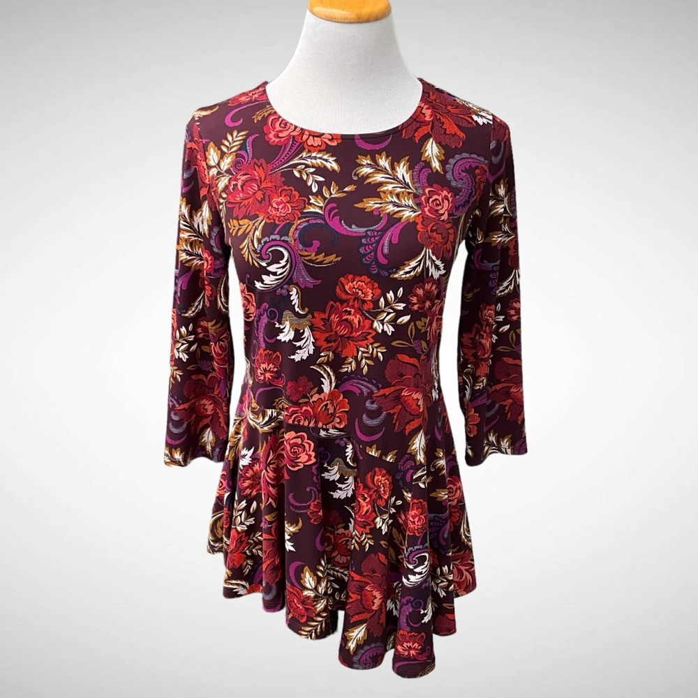 Roz & Ali Asymmetrical Floral Tunic Top 3/4-Sleeves